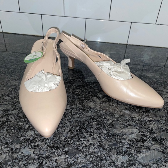 Paul Green Rio Heel Biscuit Leather Pointed Toe Kitten Slingback Beige Size 8.5 - Picture 1 of 8